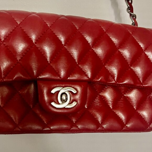 Chanel Red Mini Rectangular Classic Lambskin Single Flap - Picture 3 of 5